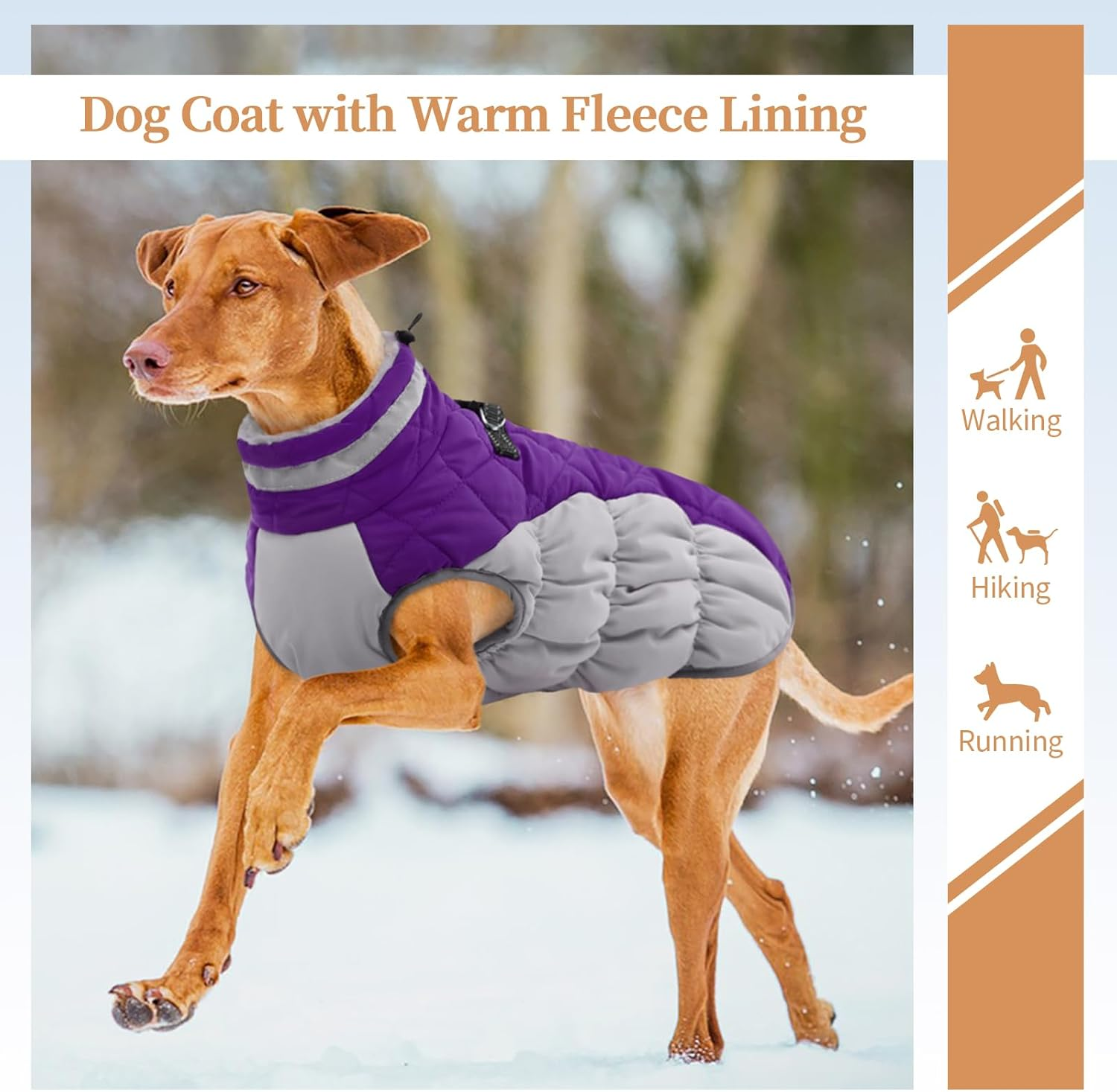 OUOBOB Large Dog Coat, Xxlarge Dog Winter Coat, Waterproof Pet Jacket with Back Zipper,Extra Large Pet Coats, Warm Fleece Jacket with D-Ring, Windproof Winter Clothes Golden Retriever,Purple,Xxl image number 6