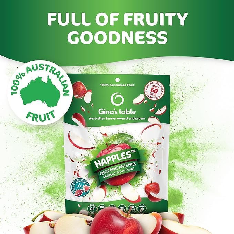 Gina&rsquo;S Table Happles &ndash; Freeze-Dried Apple Fruit Crisps (Just Apple) &ndash; Healthy, Low-Calorie Snack for Kids & Adults &ndash; 10 Pack (18G Each) &ndash; All-Natural, No Added Sugar, Gluten-Free image number 1
