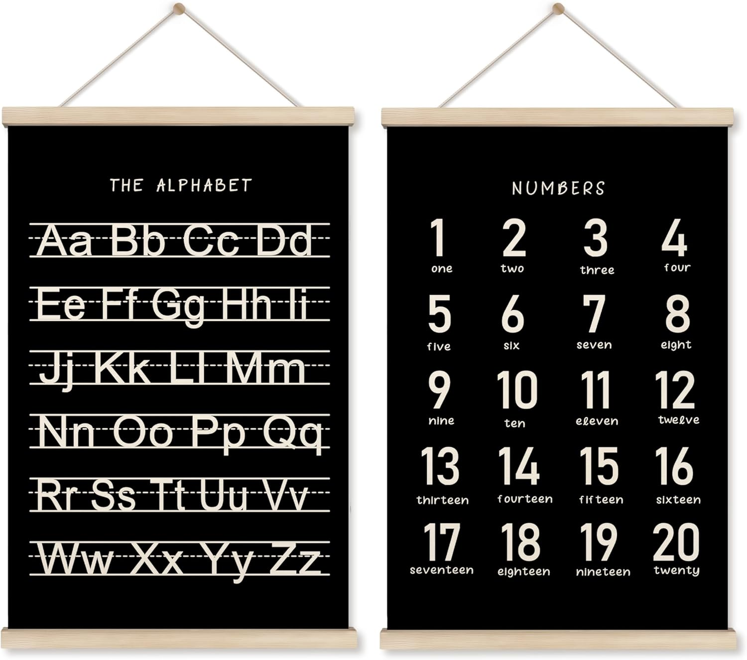 Alphabet Numbers Poster Hanger Frame Set of 2, Nursery Wall Decor, ABC Banner Poster Wall Art with Wooden Frames, Alphabet Banner Wall Hanging Decor for Toddler Playroom Nursery, 12X16 Inch