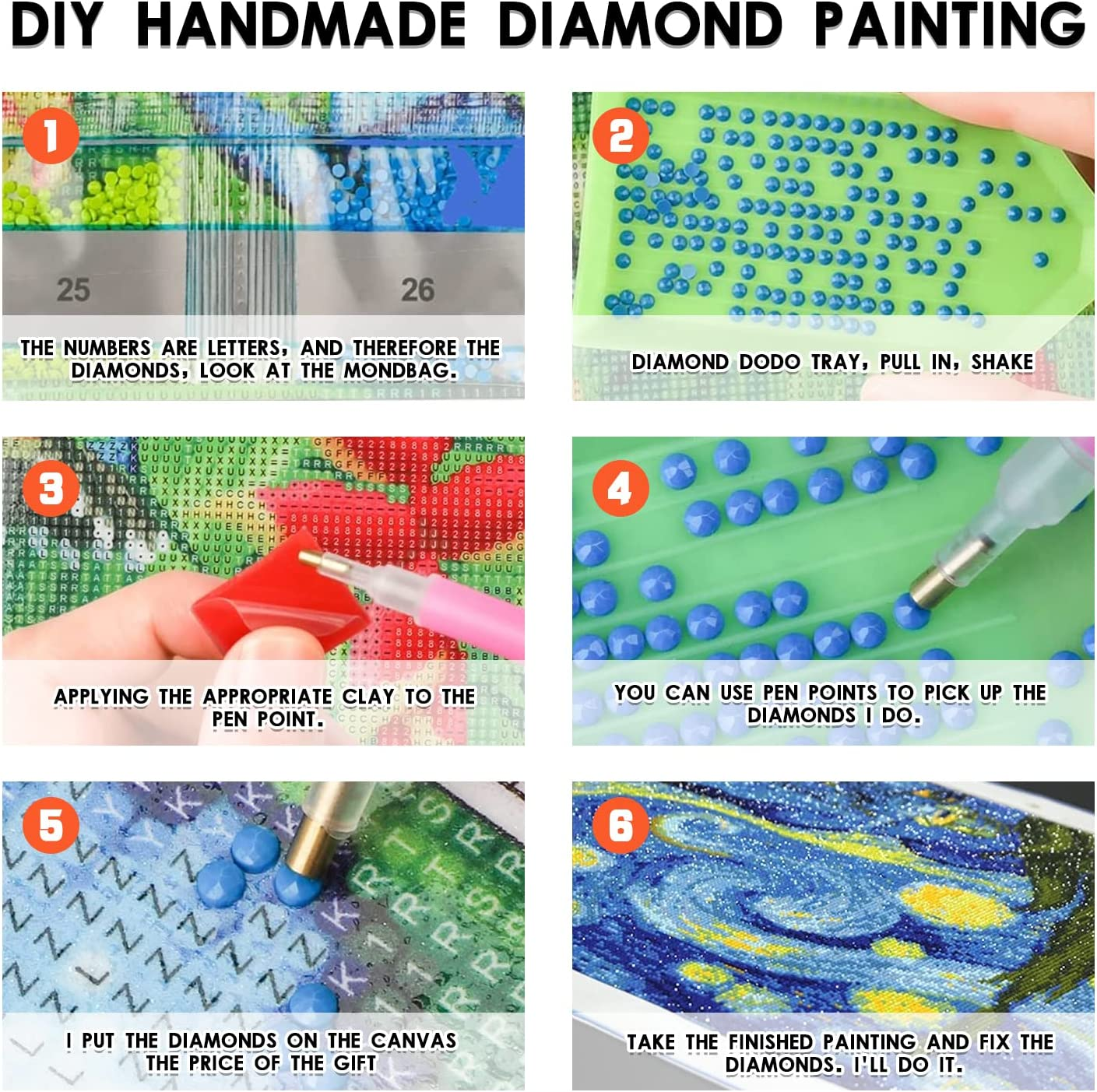 XIJIANG Diamond Painting Kits, Starry Night, DIY Craft Kit, 20" X 16" Unisex Adults Art Masterpiece, Canvas, Crystal, Not Foldable image number 5