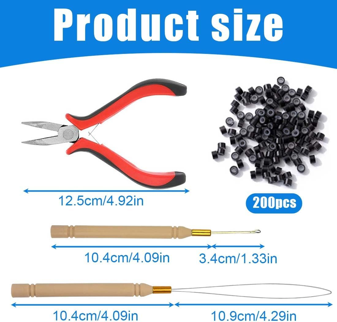 GXGM Micro Ring Extensions Real Hair Micro Ring Hair Extension Set with 1 Micro Ring Hair Pliers 1 Piece Micro Ring Needle Threader 1 Pull Hook and 100 Pieces Micro Rings for Hair Extension image number 5