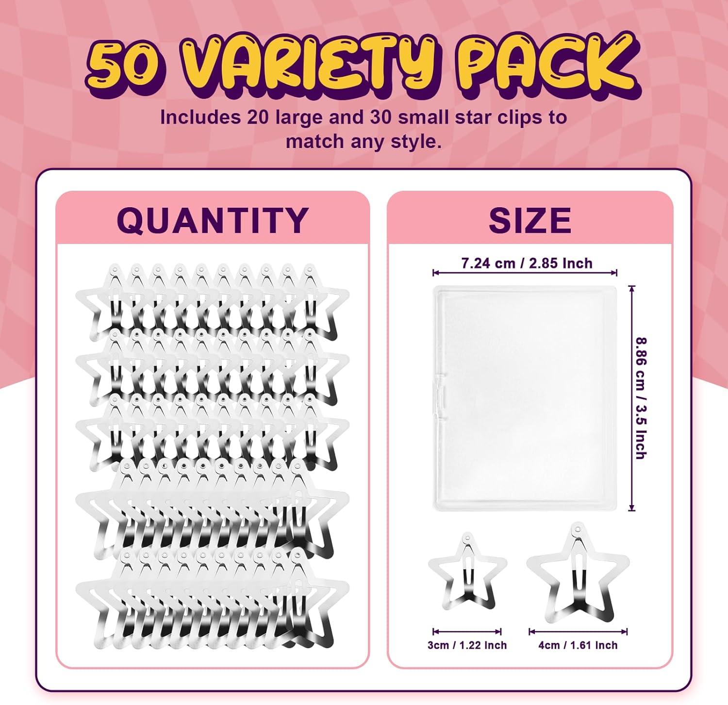 JASVERLIN 50 Pcs Metal Star Hair Clips Silver, Rave Y2K Accessories for Women Girls Teens, Small Cute Fashion Kawaii Snap Hair Pin Barrettes for Festival Concert 1.22" and 1.61" image number 5