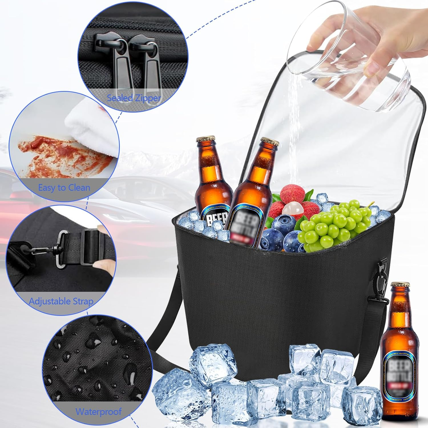 2024 Model 3 Highland Frunk Organizer, Car Cargo Organizer for Tesla Model 3 2017-2024, Front Trunk Insulation Cooler Bag, Portable Waterproof Container with Adjustable Strip - For Tesla Model 3 image number 2