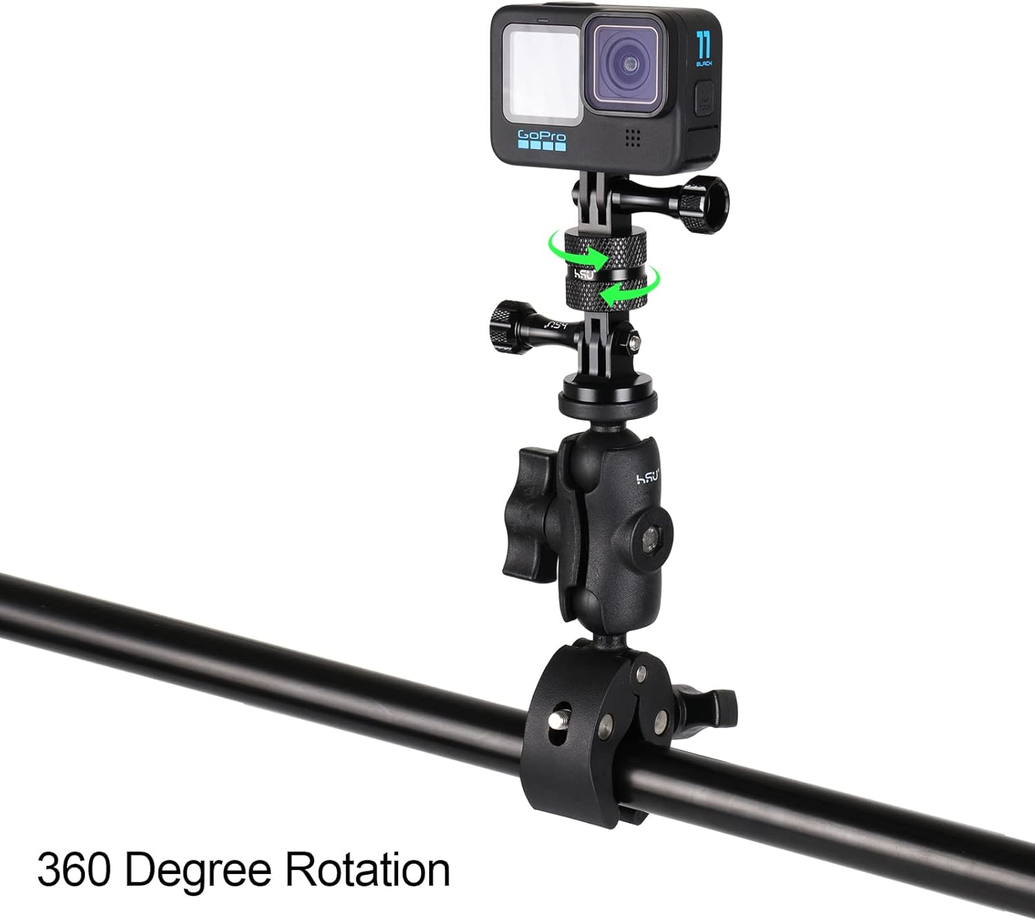 (360 Degree Rotation Camera Mount (Black)) - HSU Aluminium 360 Degree Rotation Camera Mount, Tripod Adapter Compatible with Gopro Hero, DJI, Sony, Xiaomi Yi and Other Action Cameras - 2018/7/6/5/5S/4/4S/3+/Session,Black image number 2