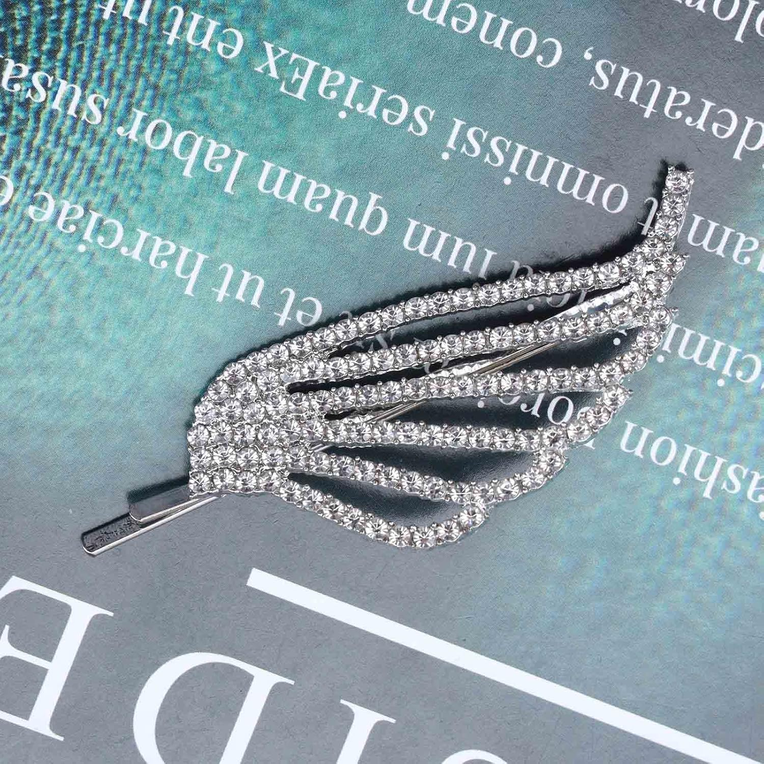Yheakne Boho Crystal Wings Hair Clip Pin Angel Wings Hair Clip Pins Vintage Silver Rhinestone Hair Clips Decorative Bobby Pin Shiny Wedding Hair Accessories for Women and Girls (Right Side) image number 4