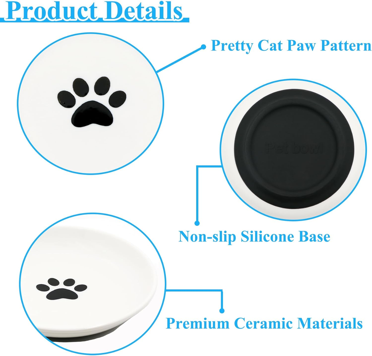 Cat Bowl, Flat Ceramic, Feeding Bowl Cat with Non-Slip Silicone Base, Raised Cat Food Bowl, Water Bowl for Kittens (Cat Paw Pattern) image number 5