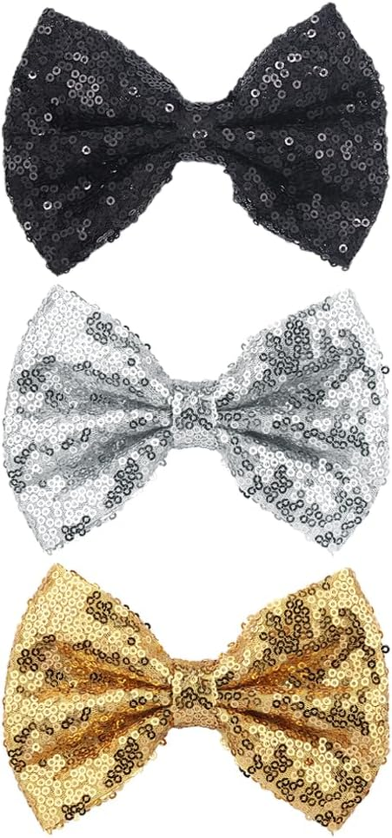 Valentine'S Day Hair Clips Large Sequin Hair Bow Glitter Hair Clips Decorative Christmas Hair Bow Clips for Women Girls Black Silver and Gold 3 Pack image number 3