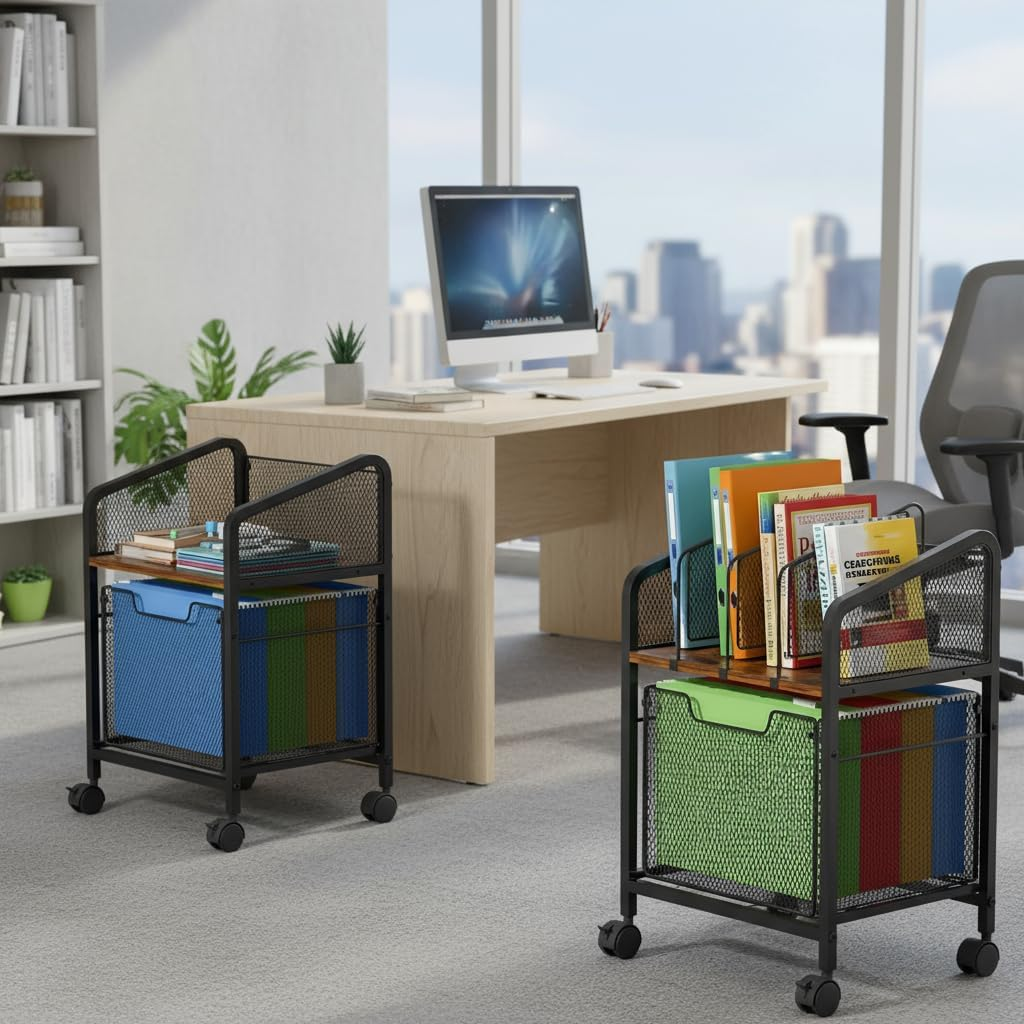 Mobile File Cabinet with Locking Wheels & Storage Drawer - Customizable Partition Hanging Folder Organizer, Compact under Desk Organization for Office Home Use image number 3