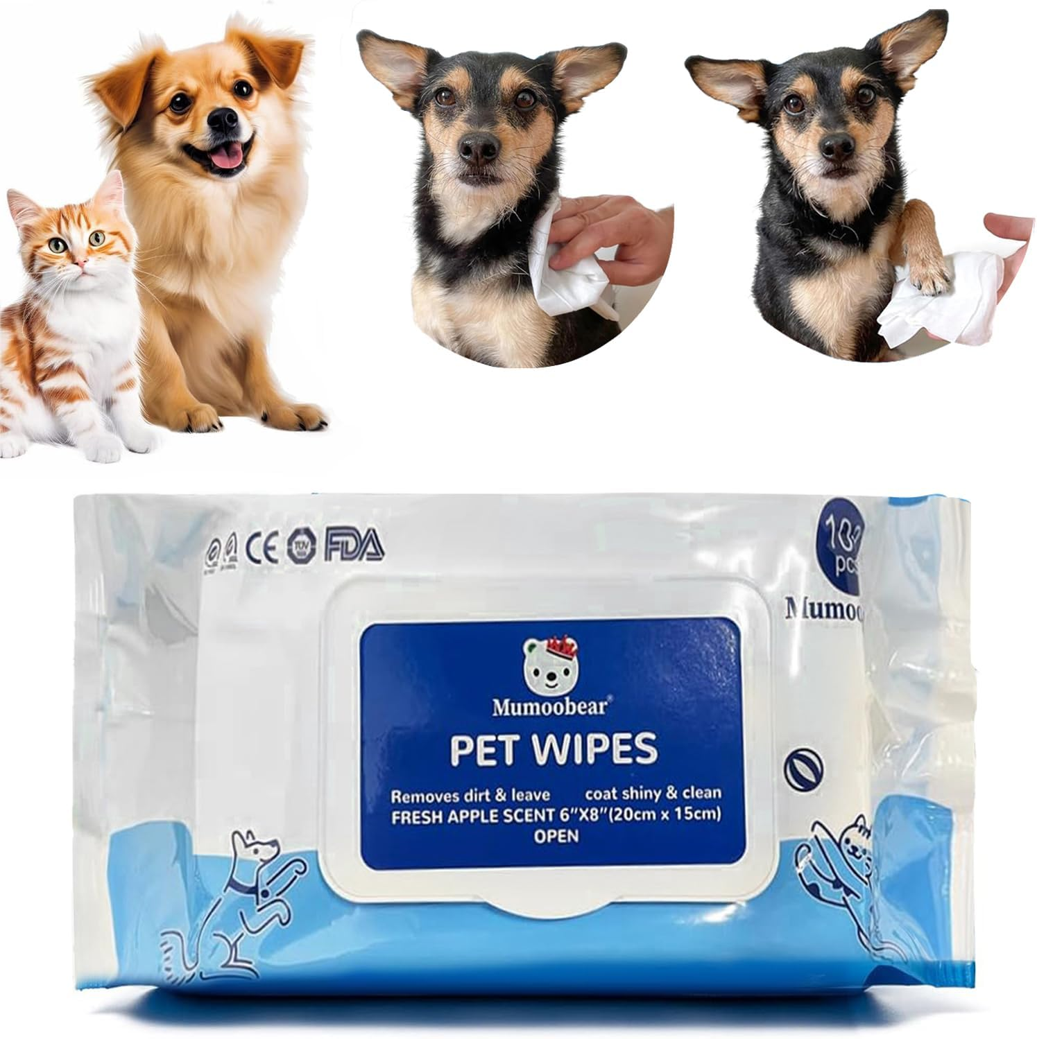 Mumoo Bear Dog Wipes for Pets Cats-100 Count All Purpose Unscented Wet Wipes for Paw Butt Cleaning,Grooming,Alcoholfree,Vitamin E,Ph Balanced, 100% Natural image number 6