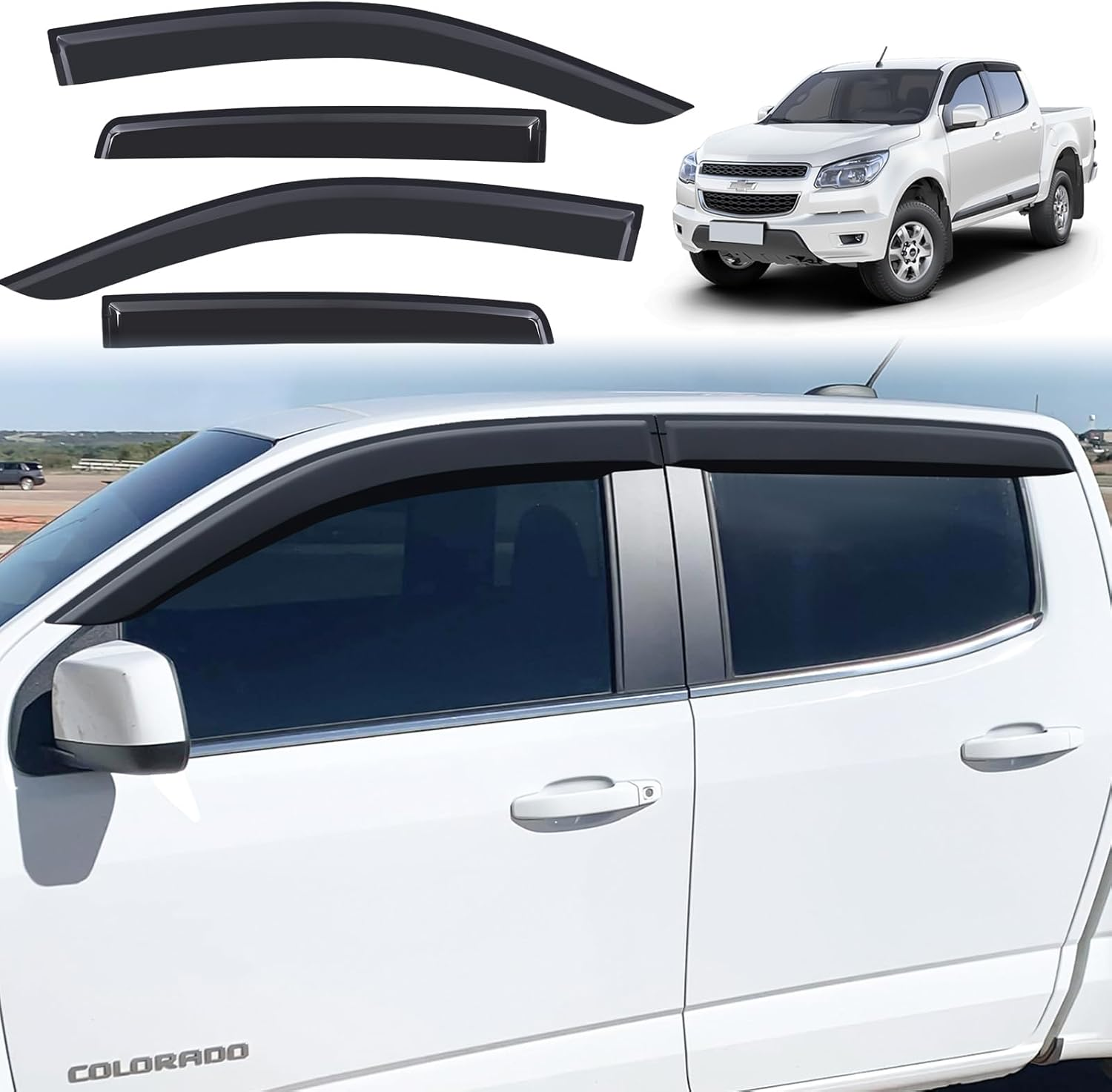 SUERAUTO4X4 Weather Shields for Holden Colorado Accessories RG 2012-2020 Dual Cab, Weathershields Window Visors Rain Wind Deflectors Car Exterior, Injection Moulded Smoke Black 4PCS image number 3