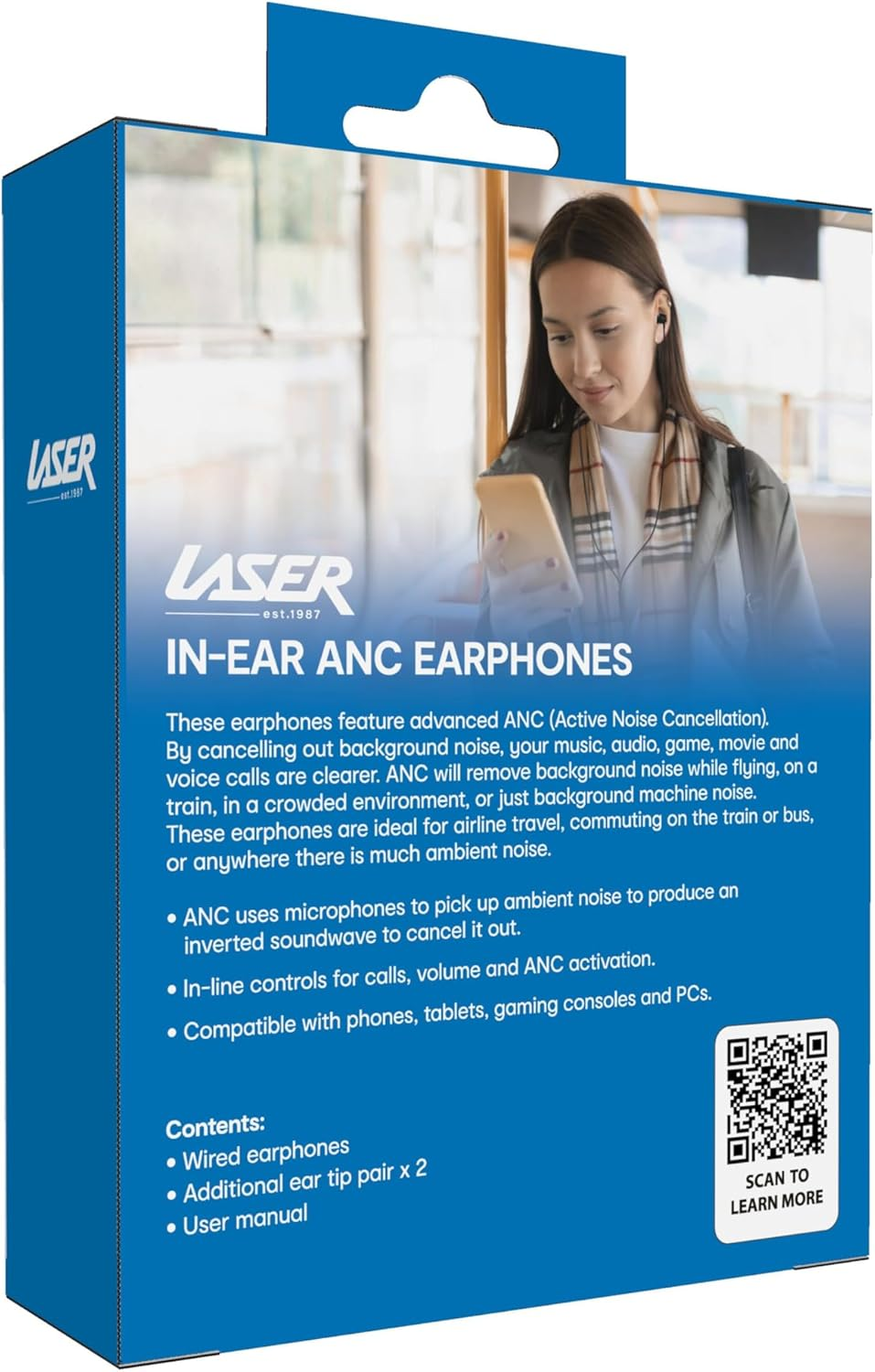 Laser USB C In-Ear ANC Earphone Win In-Line Control Black, USB-C, Earbuds, Smartphone, Iphone 15, PC, Tablet, Voice Assistant, EPS-WANCBK-009 image number 1