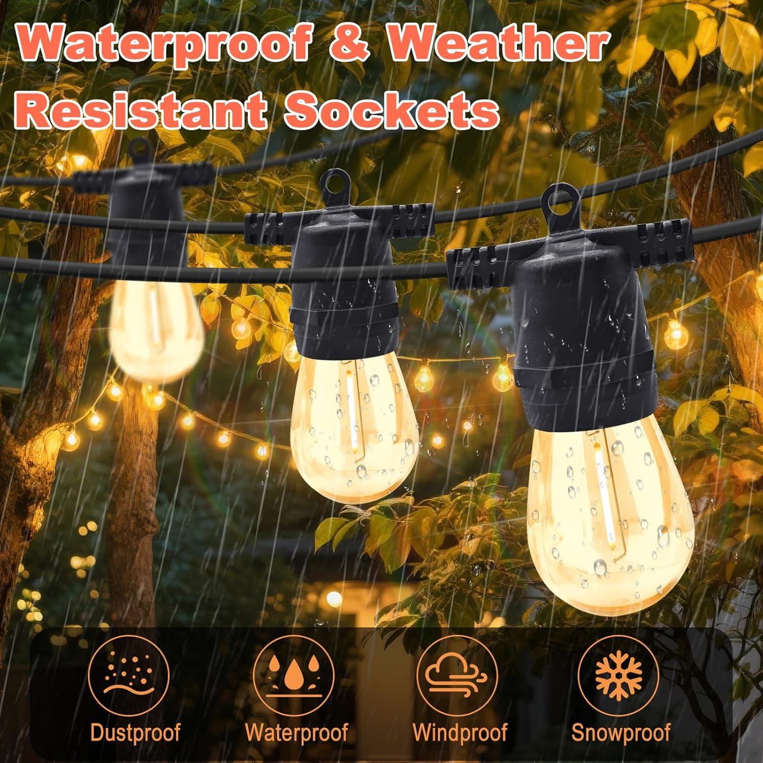 35M Solar String Lights Outdoor with 30 S14 Leds & 2 Spares, 48Hrs 7200Mah, Usb/Solar Charging, 8 Modes Remote, IP65 Waterproof, 2 Installation for Garden