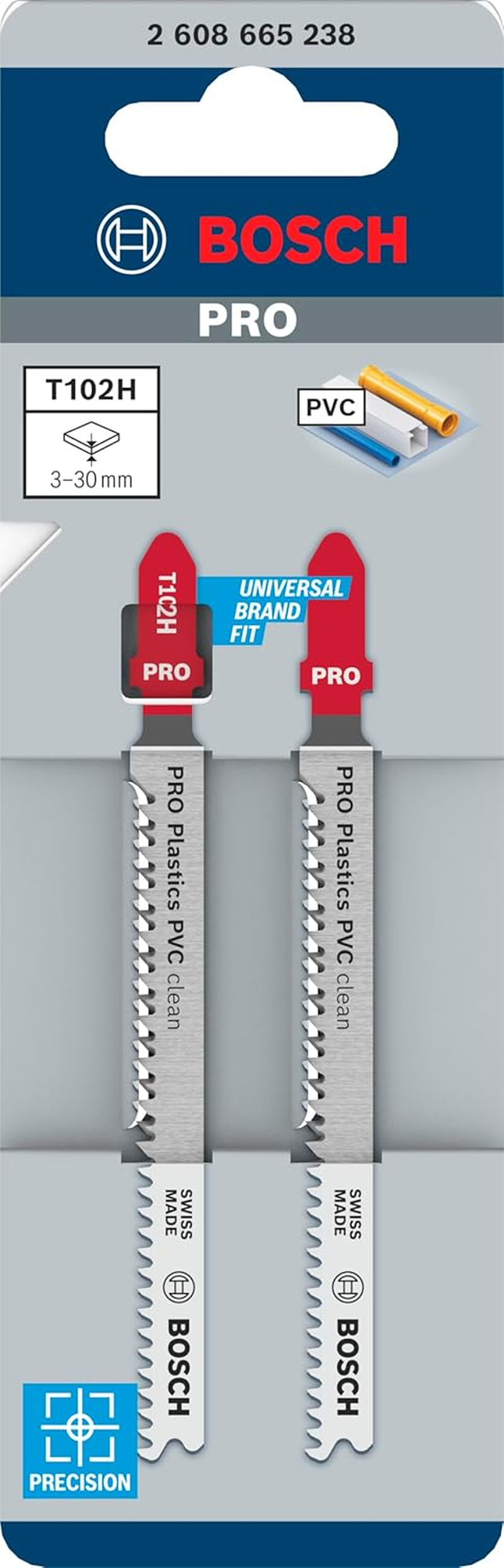 Bosch 2 X PRO Plastics PVC Clean T102H Jigsaw Blade (For Plastic, Plastic, Length 100 Mm, Professional Accessories Jigsaw) image number 1