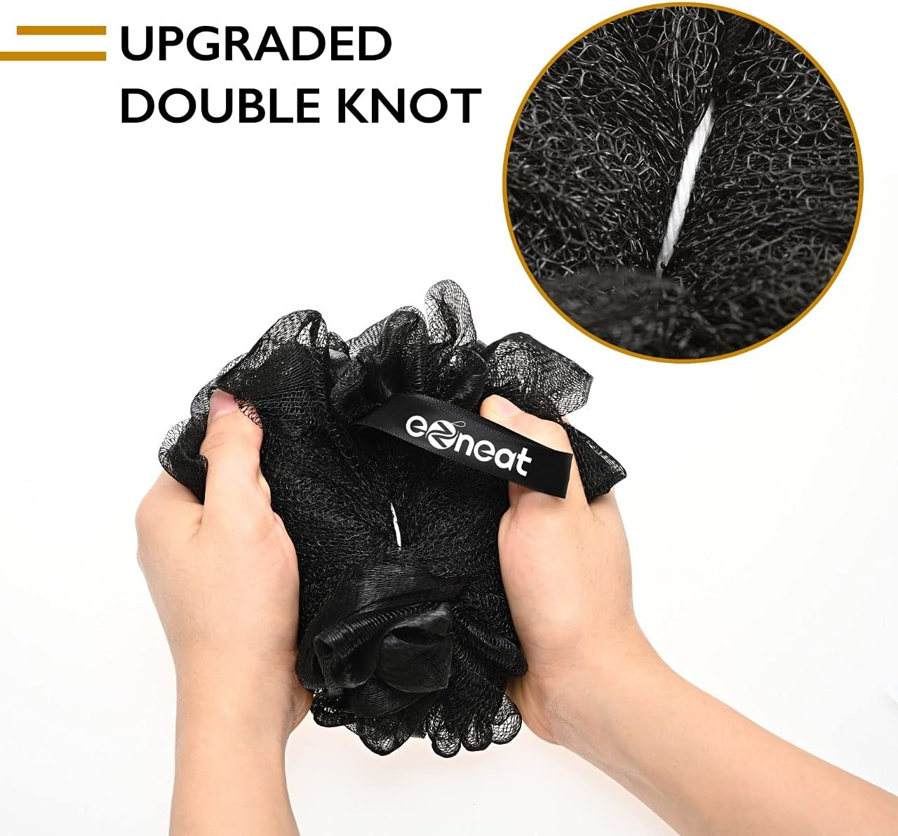 Ezneat Loofah Shower Puff 3Pcs - Ultra Soft Mesh Bath Sponges for Adults Exfoliating, Scrubbing and Cleaning - Body Scrubbers for Use in Shower - Black image number 3