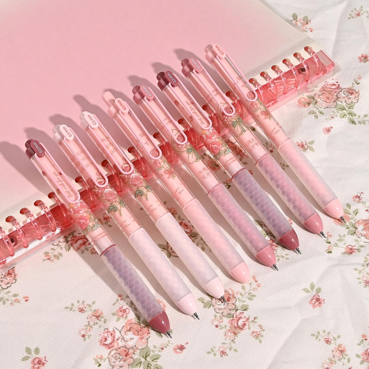 BAYTORY 8Pcs Retractable Gel Pens, Scented Ink Pens, Smooth Writing Black Ink Pen with Aesthetic Pen Barrel for Journaling Note Taking Sketching (Pink)