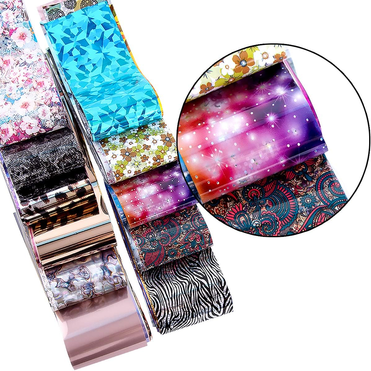 Duufin 300 Sheets Nail Foils Nail Art Transfer Foil Stickers Laser Flower Color Sheet Adhesive Stickers Paper Starry Sky Stars Black White Lace Design for Nail Art DIY Decoration image number 4