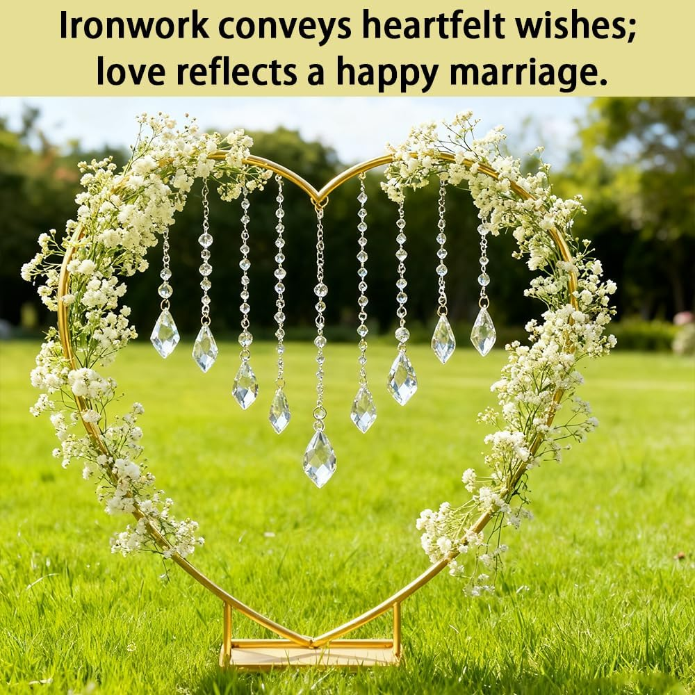 Shukitechi Heart-Shaped Metal Wedding Arch Backdrop, Gold Flower and Balloon Stand, 2M Height, Decorative Arch for Weddings, Birthday Parties, Baby Showers, Graduation, Proposals, or Photo Backdrop image number 5