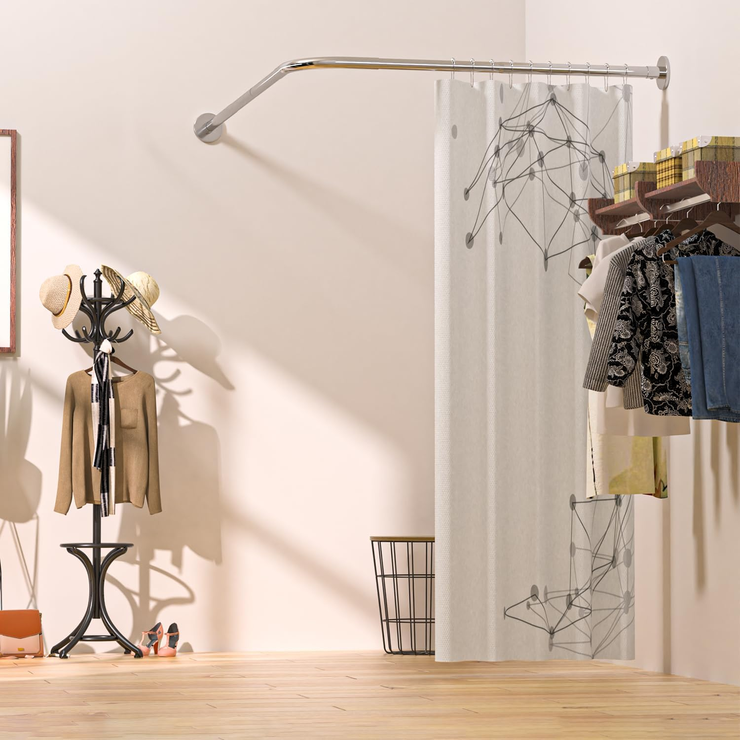 Sikaiqi Stretchable 304 Stainless L Shaped Bathroom Bathtub Corner Shower Curtain Rod Rack (90-130Cm X 90-130Cm) image number 6