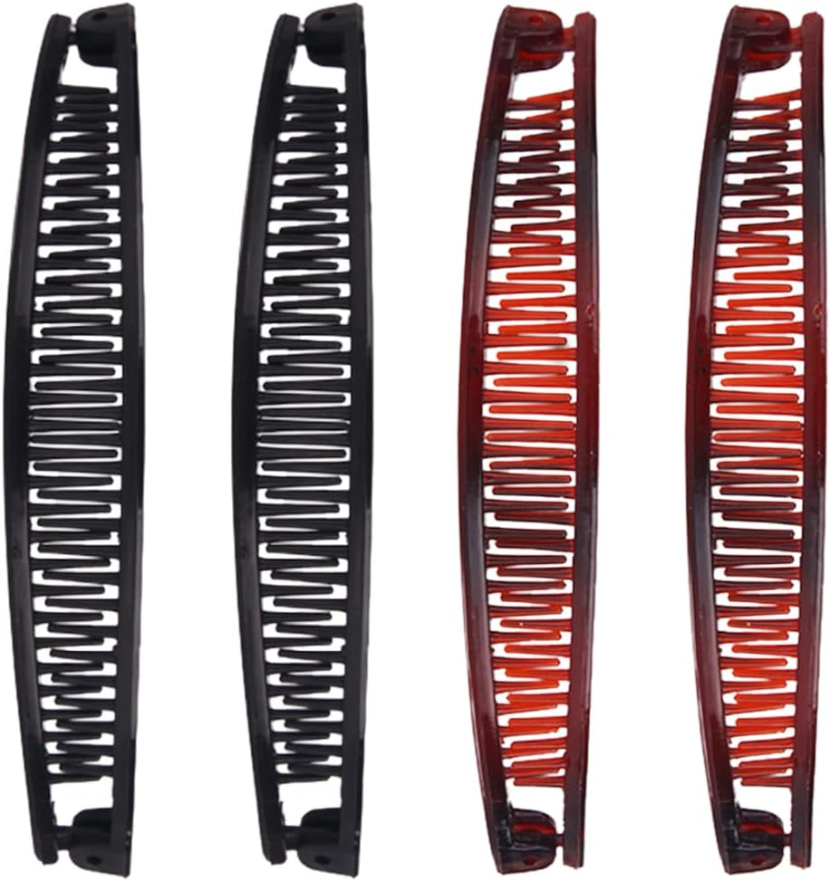 Pack of 4 Banana Hair Clips Clincher Combs Large Vintage Banana Clips Comb Fishtail Hair Clip Ponytail Holder Clips for Women Girls Thick Curly Hair image number 2