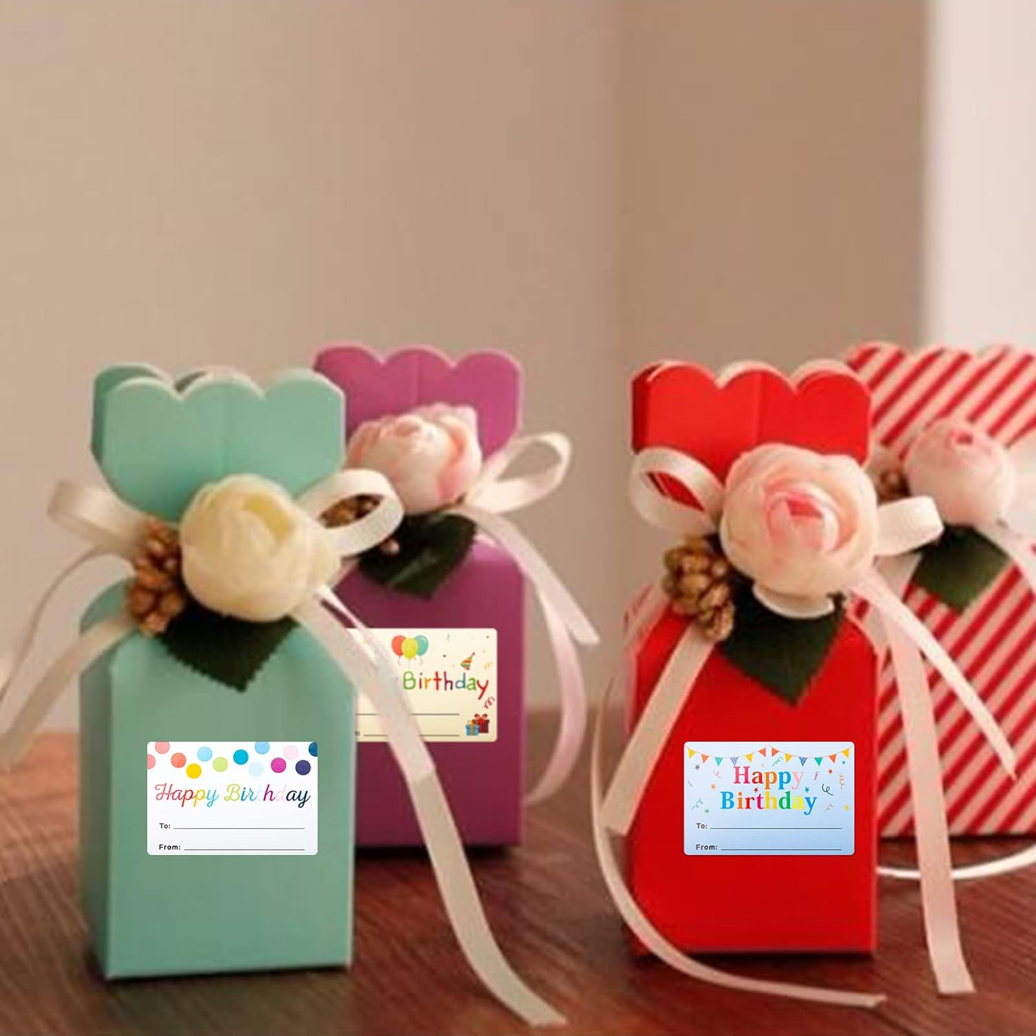 Anwyll Happy Birthday Name Stickers - 100 Pcs 3X2 Inch Self-Adhesive Birthday Present Stickers for Party, Gift Wrapping, Envelope Seals