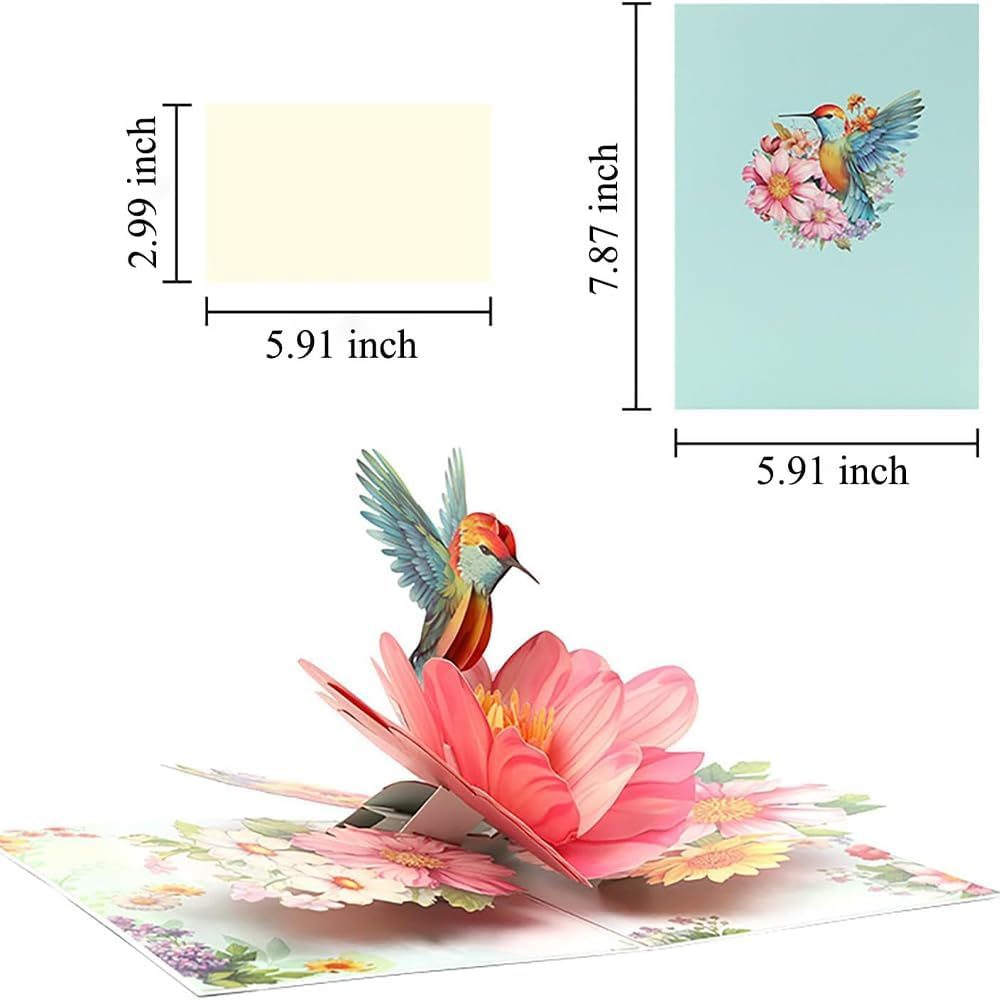 Hummingbird Cards,Pop-Up Birthday Cards for Women，Mothers Day Greeting Cards, for Mum,Wife, Daughter, Sister, Valentines, Anniversary, Christmas, Flower Bouquet, Wedding Gift (Hummingbird) image number 2