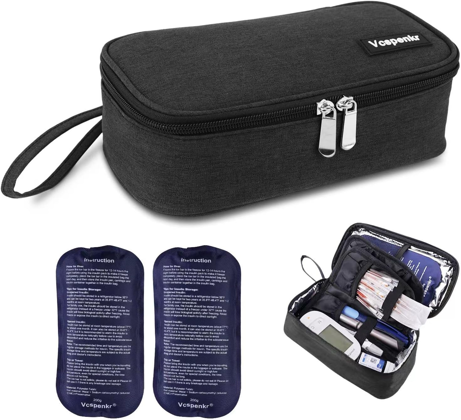 Portable Insulin Cooler Travel Case, Diabetic Medicine Carrying Bag with 2*200G Ice Packs, Insulated Organizer Medication Cooler Bag for Insulin Pen and Diabetes Supplies & GH & Wegovy (Gray)