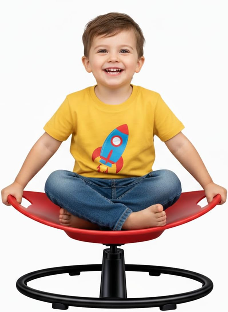 Spinning Chair for Autistic Kids - Sensory Swivel Chair with Safety Handle, Non-Slip Base, for Children with Autism & ADHD (Red) image number 2