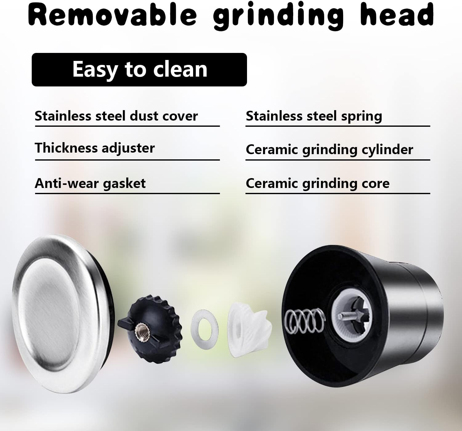 Salt and Pepper Grinder Set, Adjustable Coarseness Coarse & Fine Salt Shakers, Premium Ceramic Glass Body Salt and Pepper Mills [Without Spice Content] image number 3