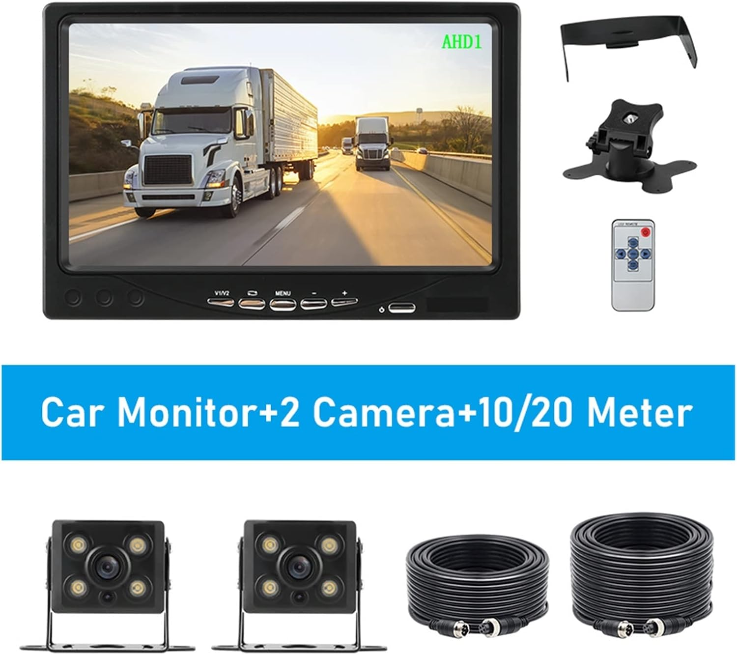 GPS Car Navigator, 7 Inch Rearview Camera 1080P LCD Car Monitor Screen Revers Parking System Night Vision Waterproof for Auto Truck RV for Car Truck RV(2 Camera 10M 20M) image number 3