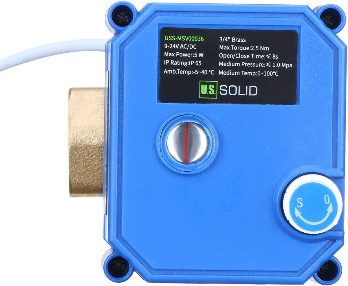 U.S. Solid Motorized Ball Valve- 3/4 Brass Ball Valve with Manual Function, Standard Port, 9-24V AC/DC and 2 Wire Auto Return Setup By image number 4