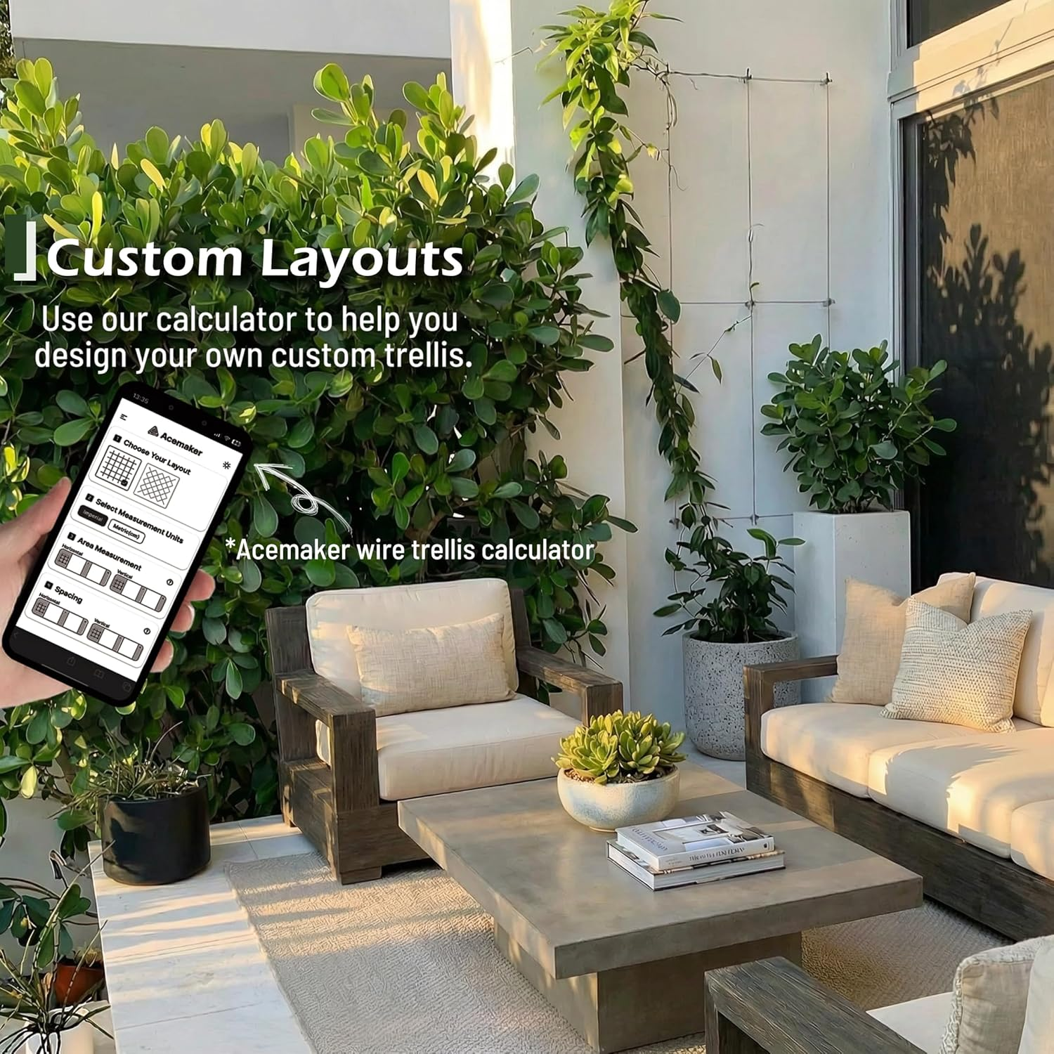 Wire Trellis for Climbing Plants Outdoor, 20-Set Wall Wire Trellis Kit with 1/8In X 98Ft Stainless Steel Cable, T316 Cylindrical Espalier System for Fence and Garden DIY Projects