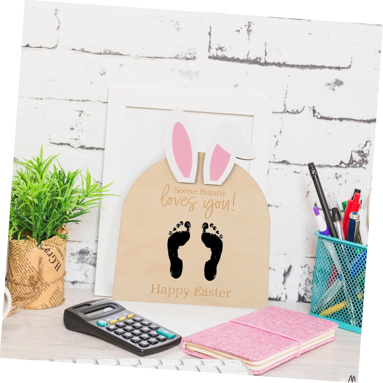 Yardwe Bunny Footprint Keepsake DIY Ornament Durable Wooden Frame for Newborn Hand and Footprint Plaque Decor for First Easter and Shower Memories image number 4