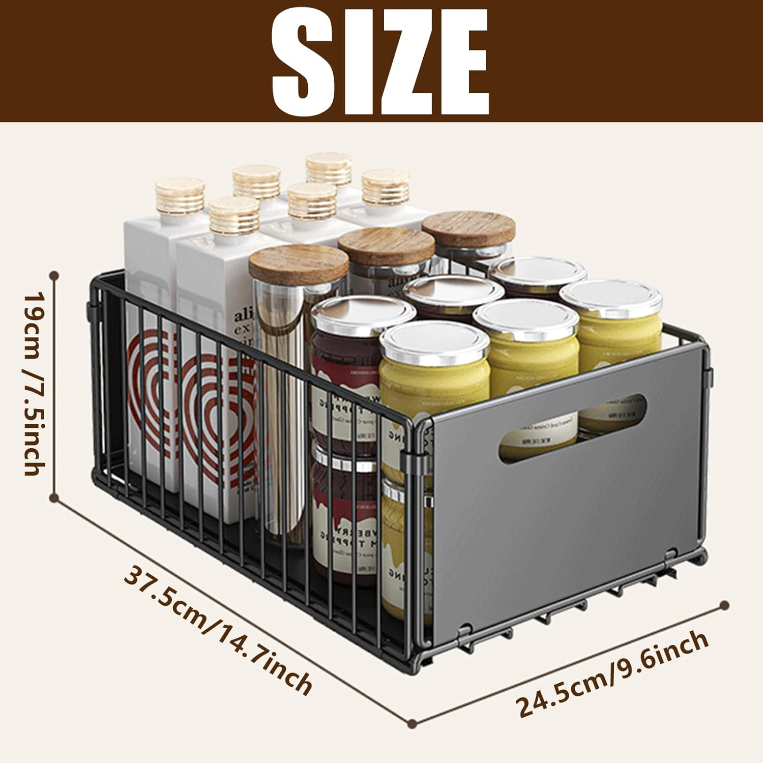 2 Pack Pull Out Drawers for Cabinets, Foldable Pull Out Cabinet Organizer, Slide Out Cabinet Organizer for Kitchen, Roll Out Shelf Storage for Kitchen, Pantry, Bathroom (Black) image number 4