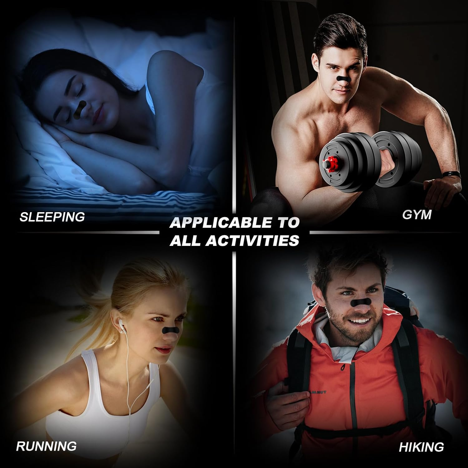 Nose Strips, anti Snore & Better Breathing (60 Count, Black) - Nose Strips for Sleeping, Nasal Strips to Stop Snoring, Clear Airways image number 4