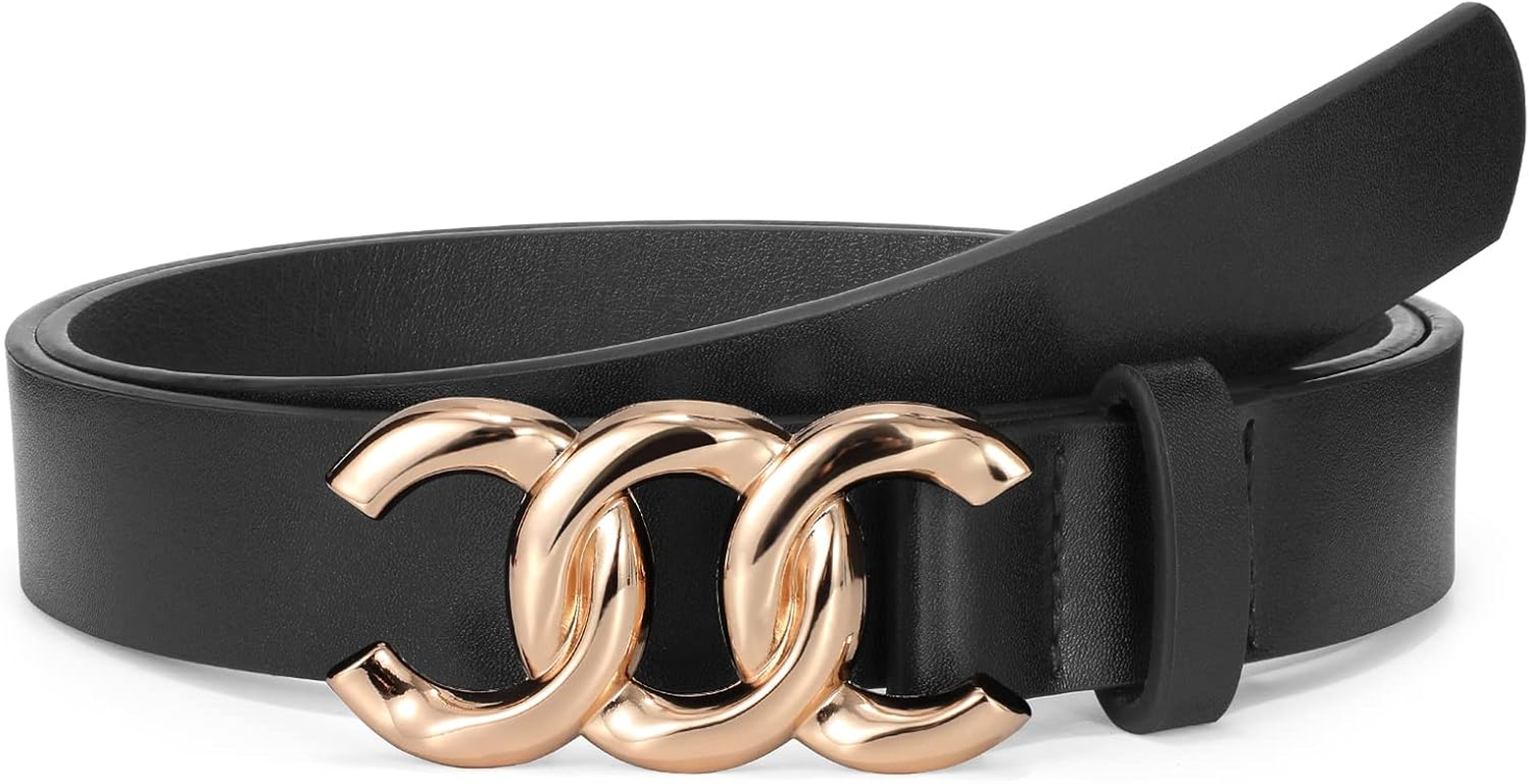 Double Ring Belt Women Fashion Leather Belt Golden/Silver O Ring Buckle Belt for Jeans, Pants, Dresses, Shorts