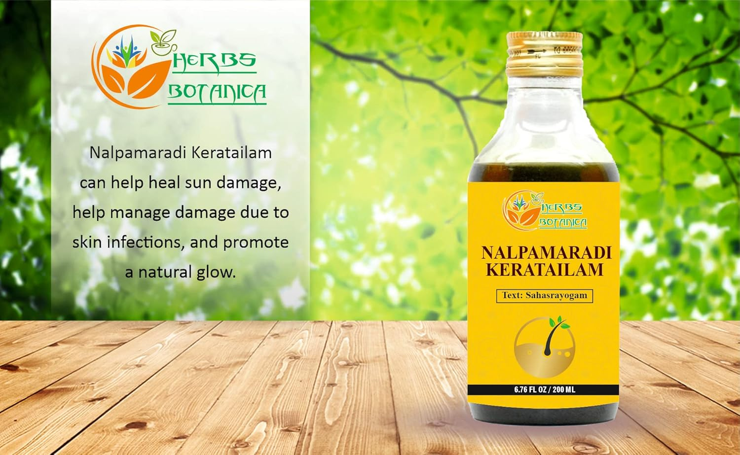 Herbs Botanica Nalpamaradi Thailam Keratailam Ayurvedic Oil with Turmeric Oil for Skin, Face & Body with 15 Ayurvedic Herbs 6.76 Fl Oz