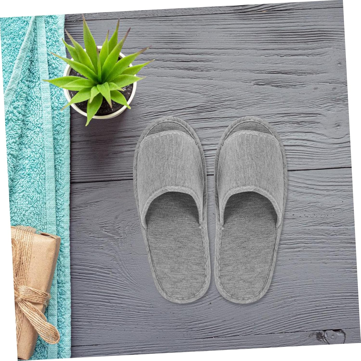 TOPPERFUN Lightweight Folding Travel Slippers for Business Trips and Home Use EVA Portable Open Toe Slippers Soft Knitted Cotton Space Saving Grey Footwear for Hotel and Plane image number 3