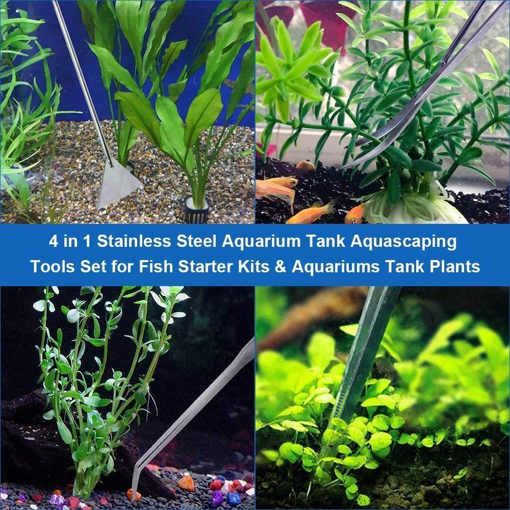 Lukovee Aquarium Tools Kit, 4 in 1 Long Stainless Steel Tweezers Scissor Spatula Multi Functional Aquarium Tank Tool Set for Fish and Aquatic Plants Trim Aquascaping Cleaning & Fish Starter Kit image number 5