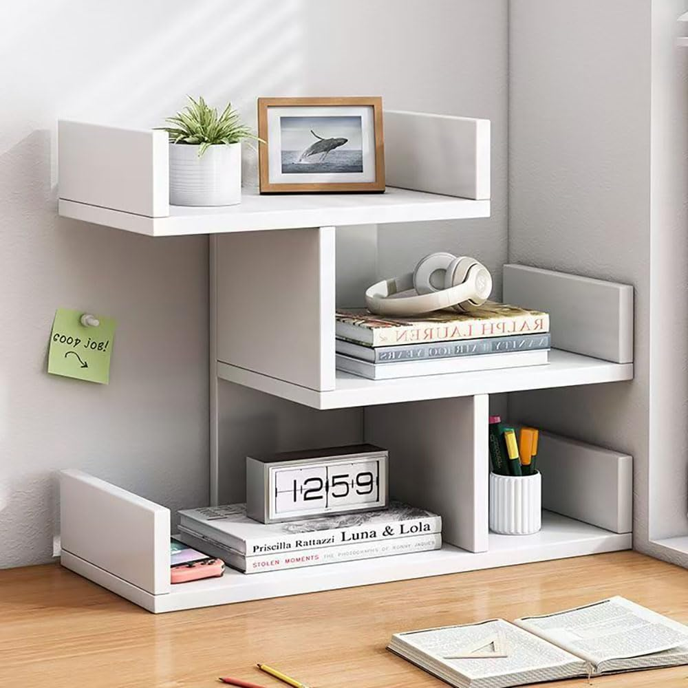 Hbluefat Desktop Storage Shelf, Small Wood Desk Bookshelf/Bookcase, Tabletop Display Rack Organisers for Books/Cds/Albums/File (Wood)