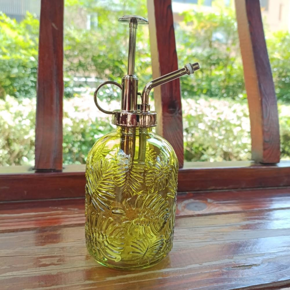 20Cm Tall Vintage Style Spritzer,360Ml Glass Pump Plant Mister Plant Spray Bottle,One Hand Succulent Watering Bottle With,Small Watering Can for Indoor Outdoor House Plant Yellow+Bronze Color image number 5