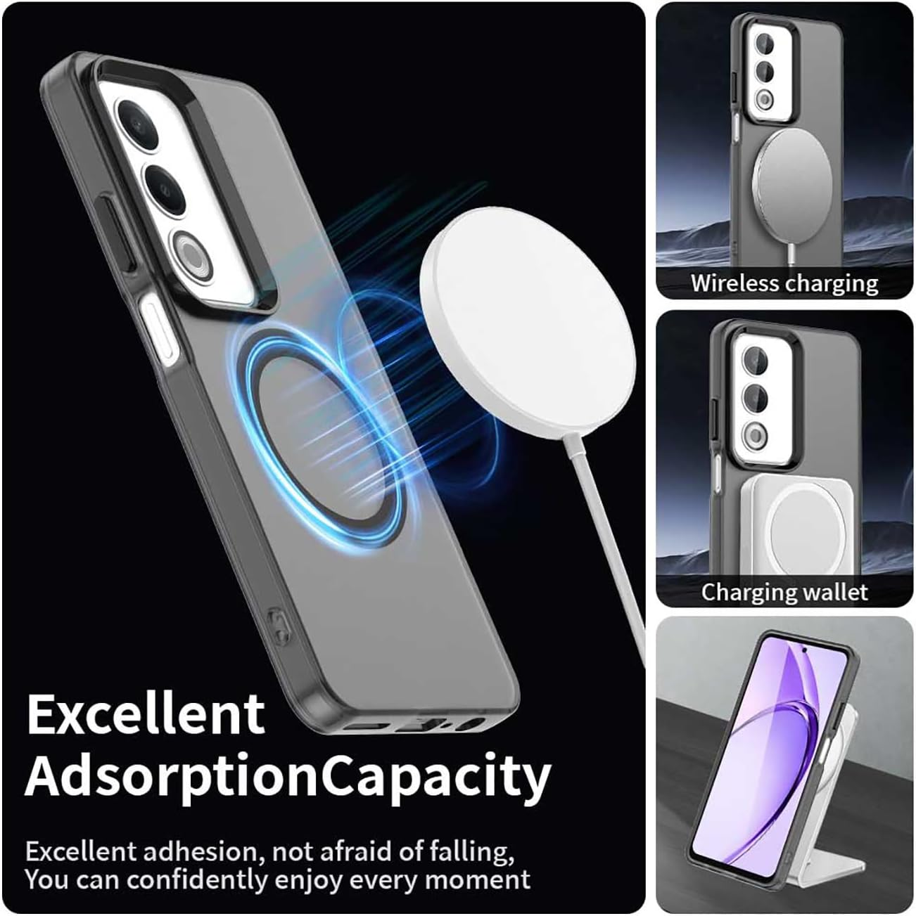 YUECXIN Magnetic Case for Oppo A80 5G Compatible with Magsafe Wireless Charging, Ultra Thin Translucent Matte Mobile Phone Case TPU Shockproof Protective Case Black