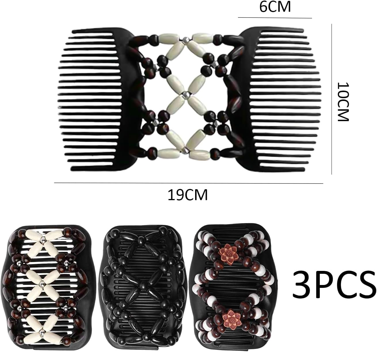 3 Pieces Hair Comb Inserts Women Headwear Elastic Double Row Comb Fashion Magic Hair Comb Hair Accessories image number 2