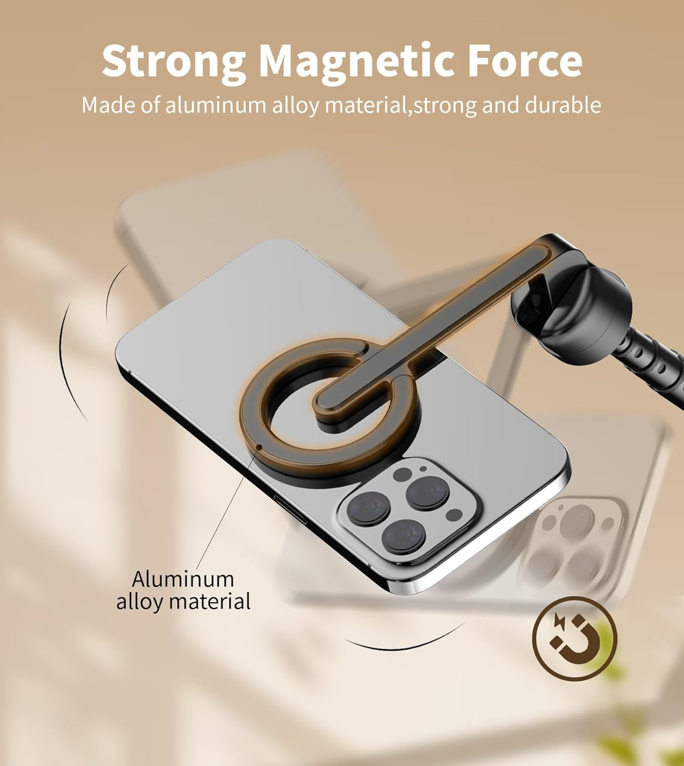 TONEOF 68" Selfie Stick Tripod with Aluminum Strong Magnetic Holder Fit for Magsafe, 360&deg; Rotatable Travel Phone Tripod Stand with Rechargeable Remote Compatible for Iphone/Android（Black）