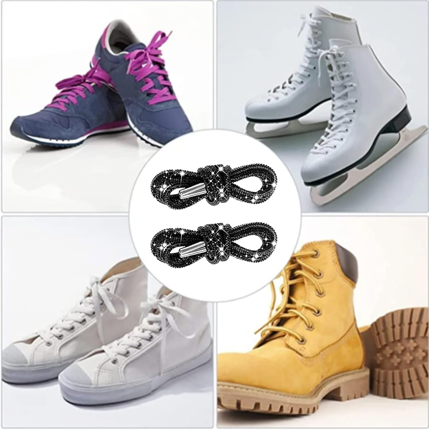 2Pcs Black Rhinestone Shoelaces, Lightweight 4Mm Diameter 120Cm Length, Cotton Thread and Rhinestones, Great Decoration for Clothing, for Tennis Shoes, Boots, Running Shoes image number 3