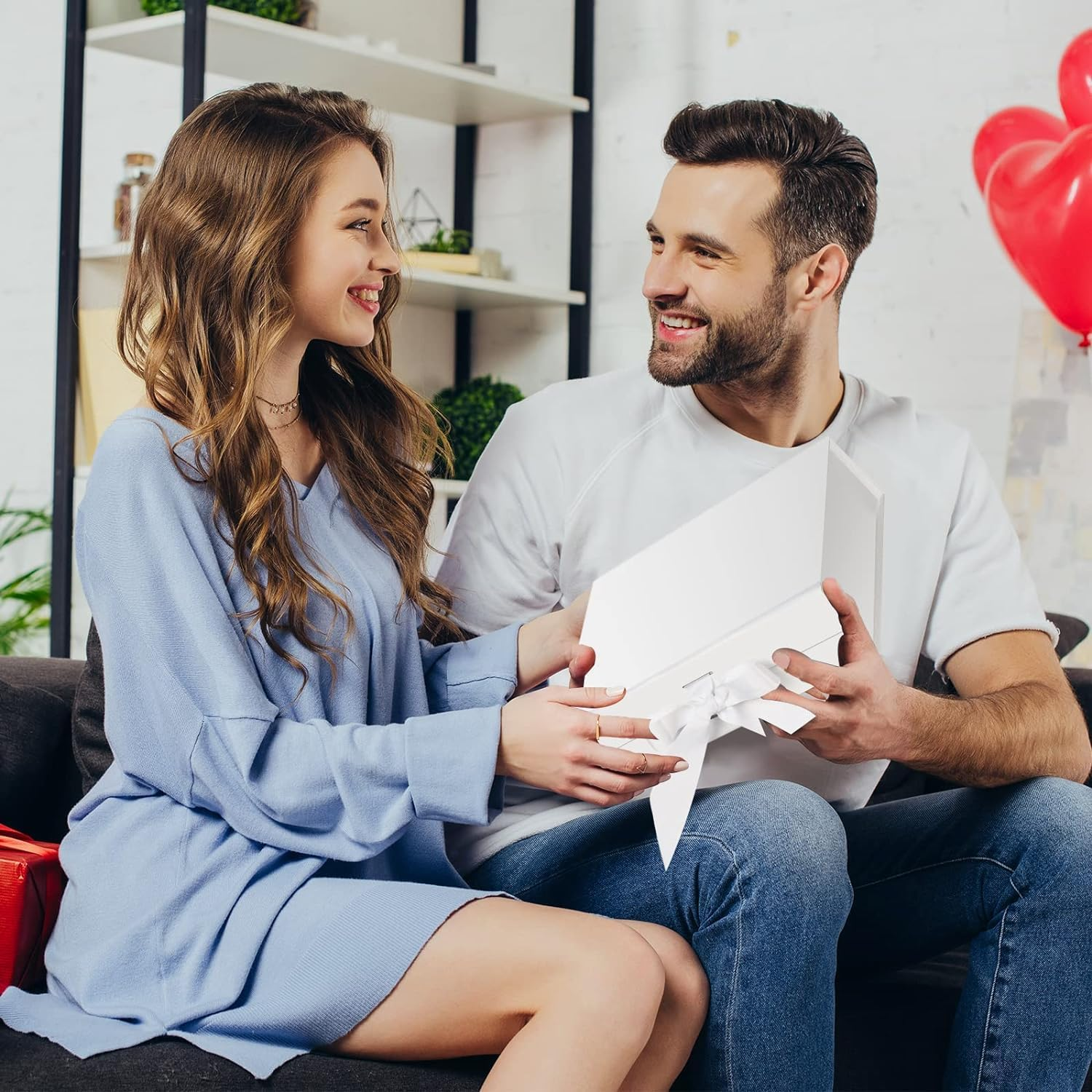 Gift Box with Lid, 3 PCS Collapsible Magnetic Closure Proposal Box with Satin Ribbons, Sturdy Storage Box for Birthdays, Weddings, Christmas (White, 30 X 24 X10Cm) image number 5