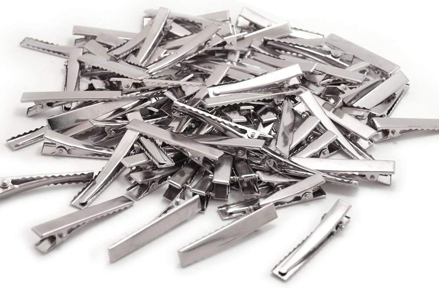 Bronagrand 100 PCS Silver Alligator Hair Clip Flat Top with Teeth for Arts & Crafts Projects, Dry Hanging Clothing, Office Paper Document Organization,Hair Care(1.26 Inch) 1.77INCH