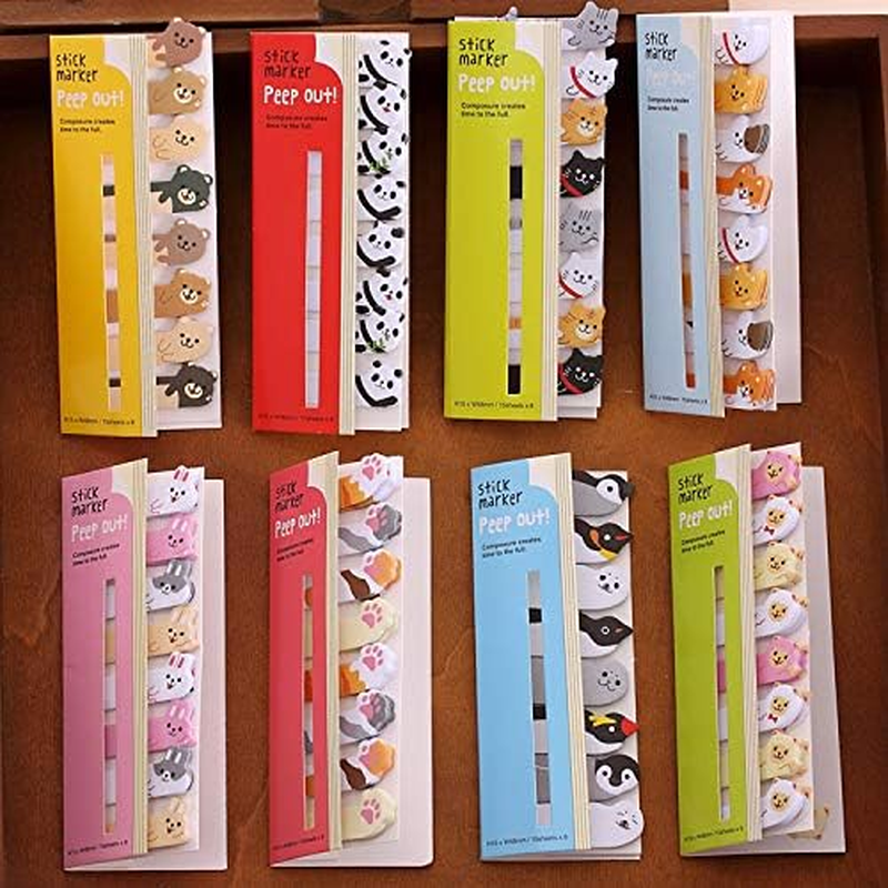 120Pcs Self Adhesive Note Flags Mini Cute Sticky Tabs Cartoon Index Labels Animal Pads Page Markers for Office, School(Penguin) - Cat image number 6