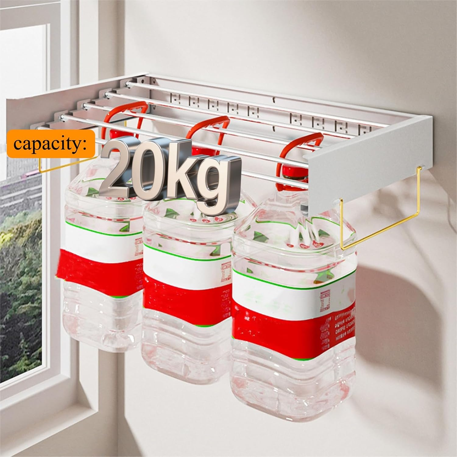 DAIYEE 39.4" Wide Laundry Drying Rack Collapsible, 13.1 Linear Ft, 5 Stainless Steel Rods, 45 Lb Capacity, Wall Mounted Clothes Drying Rack,100Cm with Towel Rack,White image number 3