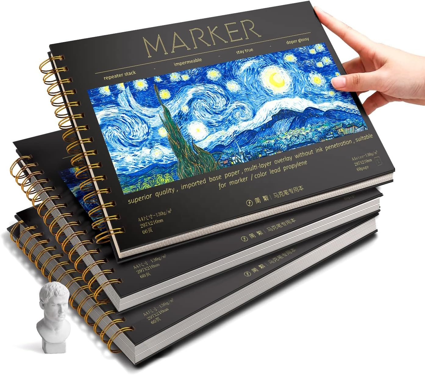 Marker A4 Landscape Hardback Sketch Book 60 Sheets 110GSM, with Spiral Bind, This Pad Is Great as Marker Pad Alcohol-Based or Water-Based, as Well as Pencil Sketching image number 6