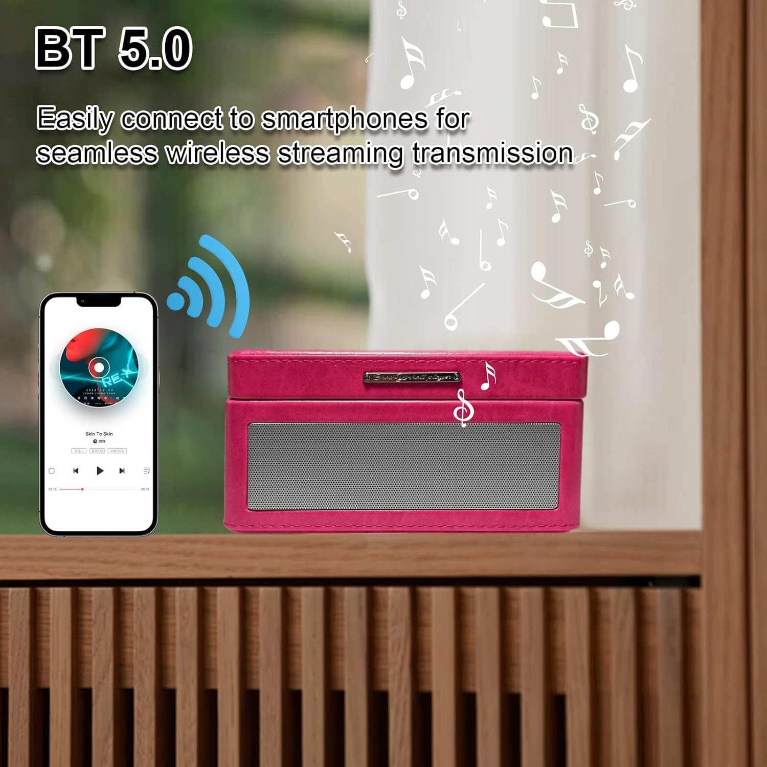 Portable Bluetooth Desktop CD Player 20.5 X 16.5 X 10Cm Hifi Sound Speakers for Use at Home, Car (Red Rose)